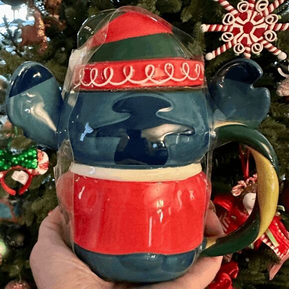 Elf Stitch Holiday Mug & Lid Disney Parks Lilo & Stitch NEW NIB Christmas Santa - Picture 5 of 15